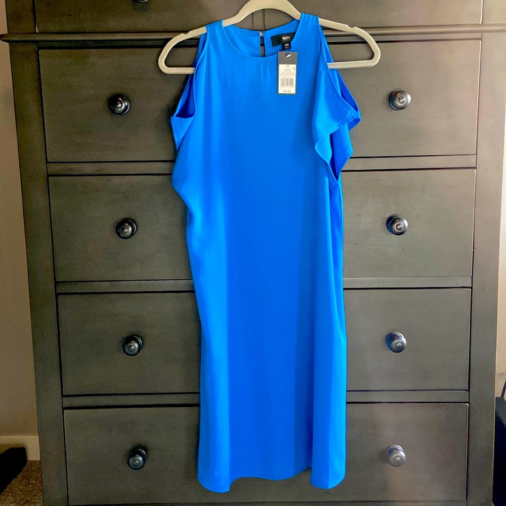 Blue cold shoulder dress